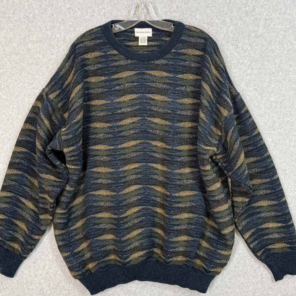 Vtg Taylor & Henry Sweater Size 2X Big Textured Cosby Grampa Abstract Pullover - Picture 3 of 13